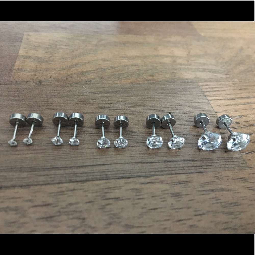 Set of 5 CZ silver plated earrings